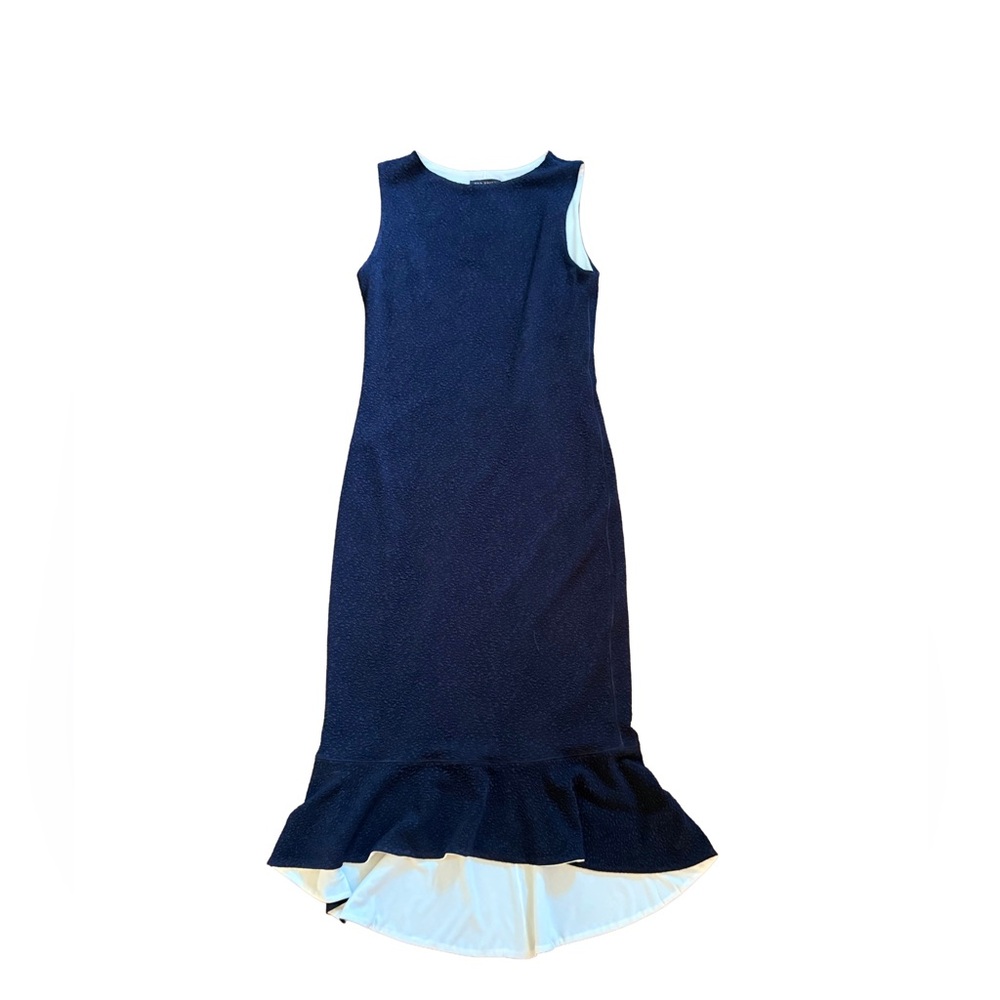 Eva Varro Bateau Peplum Dress in Navy Pebbles/Ivory